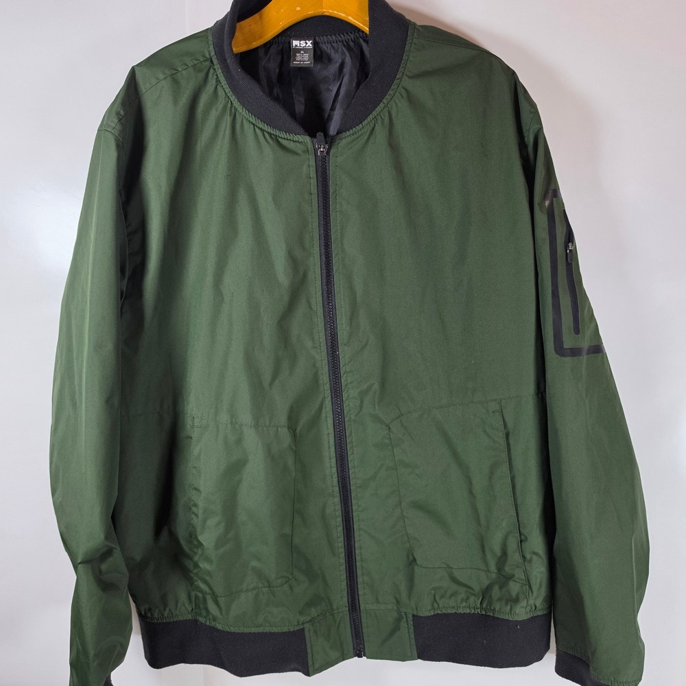 MSX Michael Strahan Mens XL Green Lightweight Bomber Jacket Full Zip Utility
